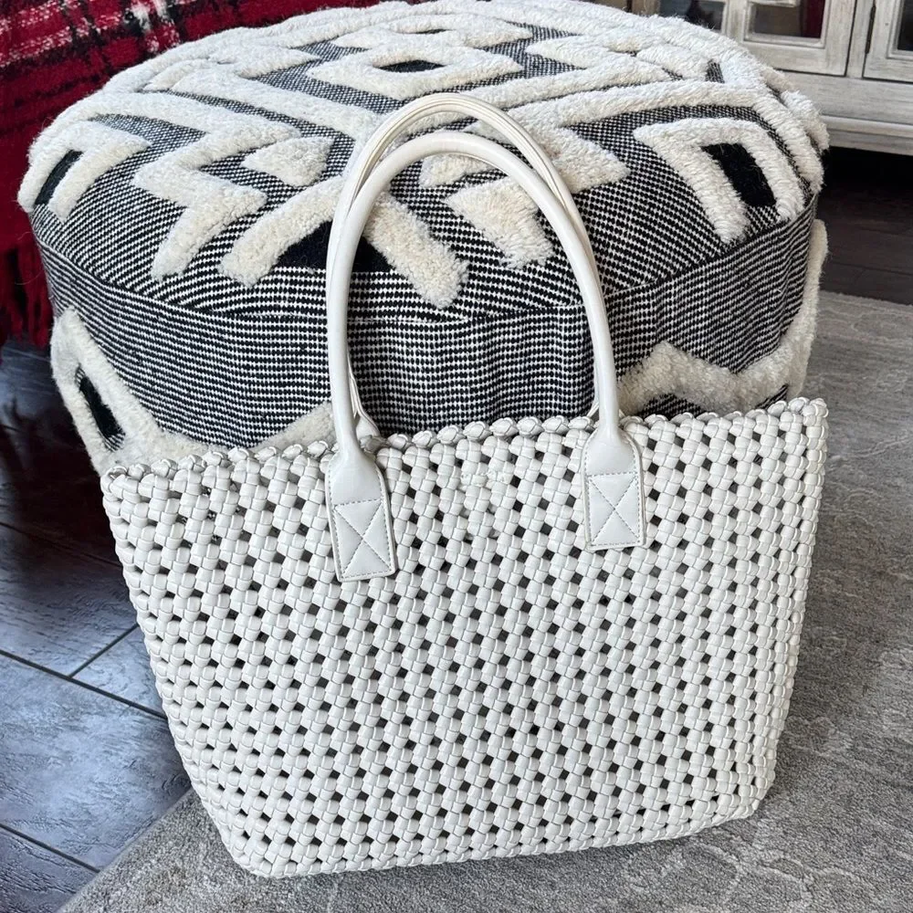 Elegant White/Cream Woven Tote Bag